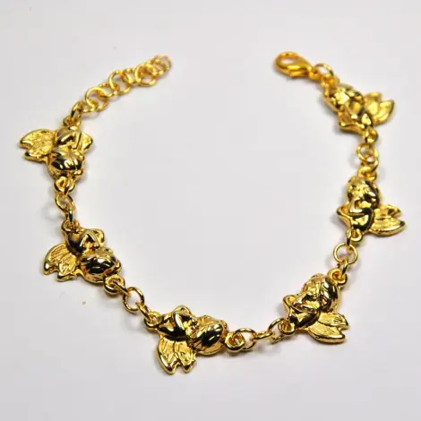 Bracelet angelot doré « Victoria » : six angelots reliés par des anneaux, mousqueton et rallonge