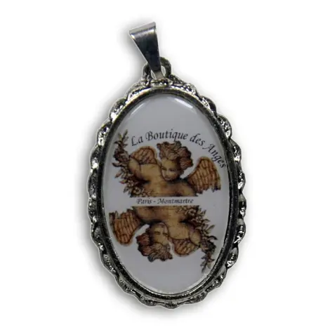 Pendentif souvenir de Montmartre argenté, de face : logo et « Paris - Montmartre » sous un dôme