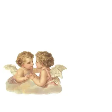Chromos 1 : découpis de deux angelots blonds face à face sur un nuage, qui se tiennent les mains