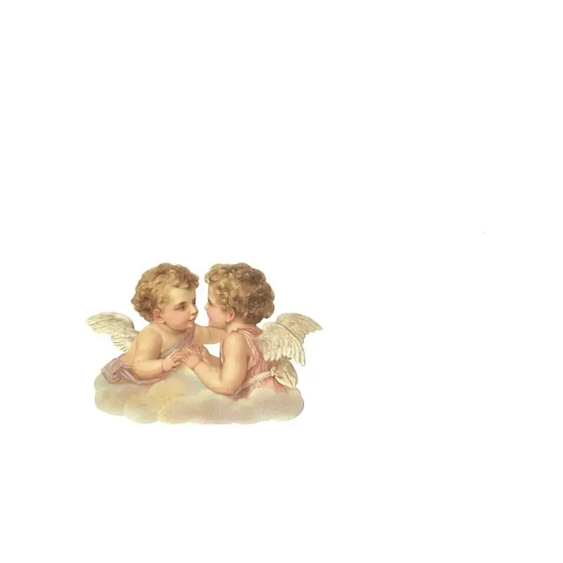 Chromos 1 : découpis de deux angelots blonds face à face sur un nuage, qui se tiennent les mains