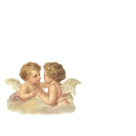 Chromos 1 : découpis de deux angelots blonds face à face sur un nuage, qui se tiennent les mains