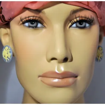 Paire de clips bleu clair portée, mannequin vu de face