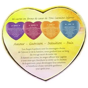 Dos de la boîte du Petit Oracle des Anges Gardiens : cartes Patience, Invitation, Action, Unité