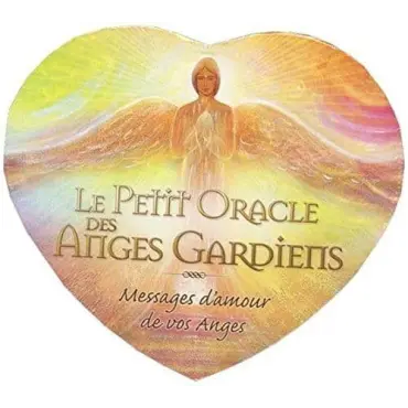 Couvercle en cœur du Petit Oracle des Anges Gardiens : ange aux ailes ouvertes, mains jointes