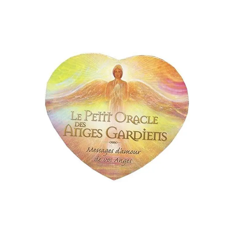Couvercle en cœur du Petit Oracle des Anges Gardiens : ange aux ailes ouvertes, mains jointes