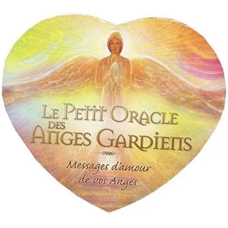 Couvercle en cœur du Petit Oracle des Anges Gardiens : ange aux ailes ouvertes, mains jointes