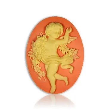 Broche camée « La Danse » rose saumon, vue de face