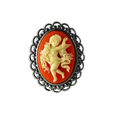 Broche camée dentelle « La Danse » couleur ambre, vue de face