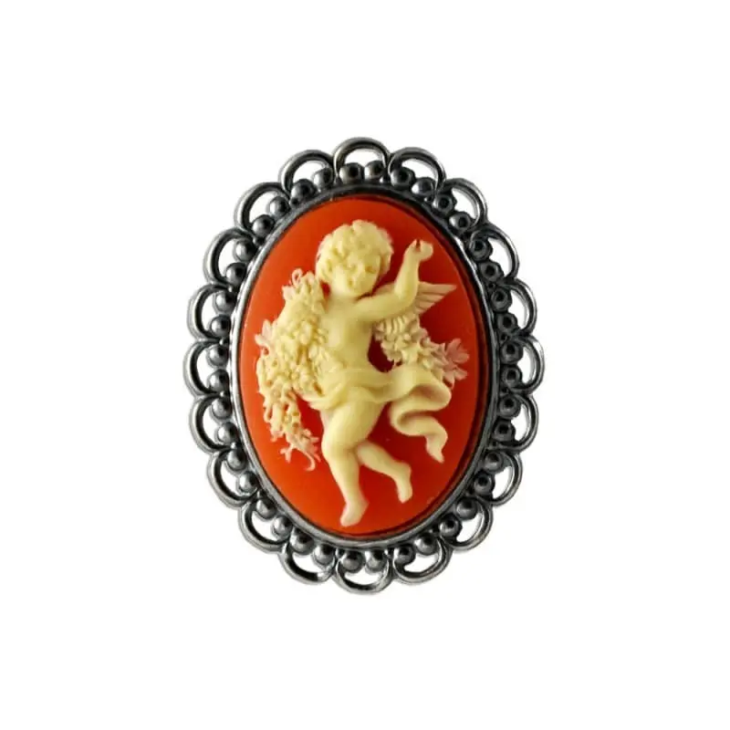 Broche camée dentelle « La Danse » couleur ambre, vue de face