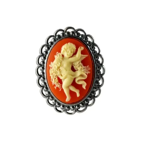 Broche camée dentelle « La Danse » couleur ambre, vue de face