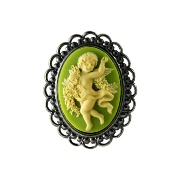 Broche camée dentelle « La Danse » vert clair, de face