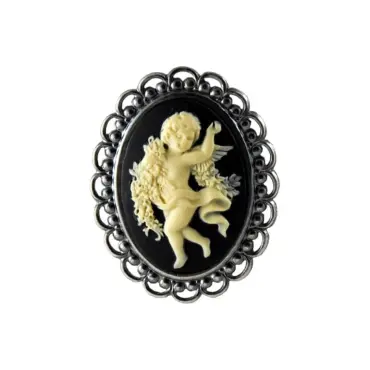 Broche camée dentelle « La Danse » noire, vue de face