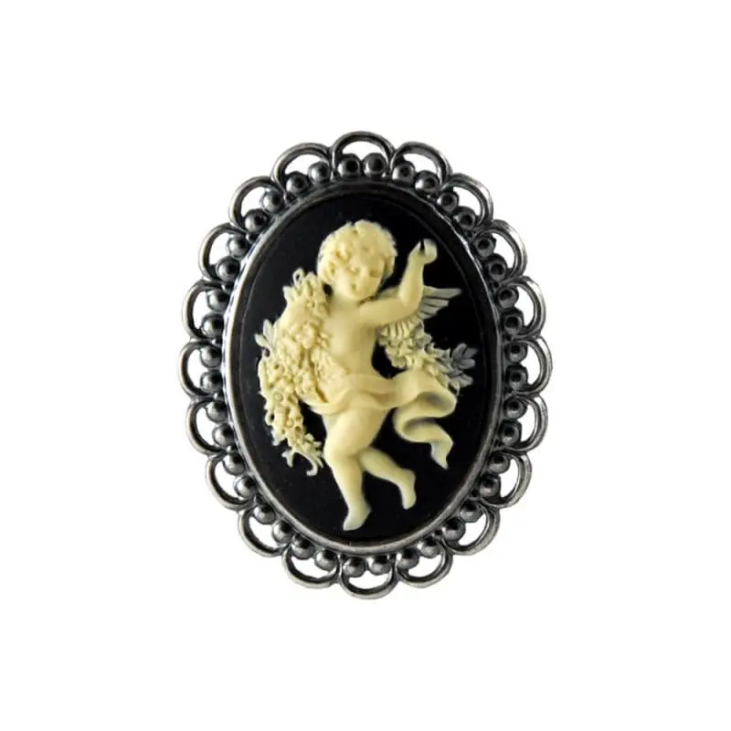 Broche camée dentelle « La Danse » noire, vue de face