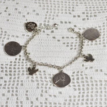 bracelet - metal - argenté - medaillon - ange - gardien