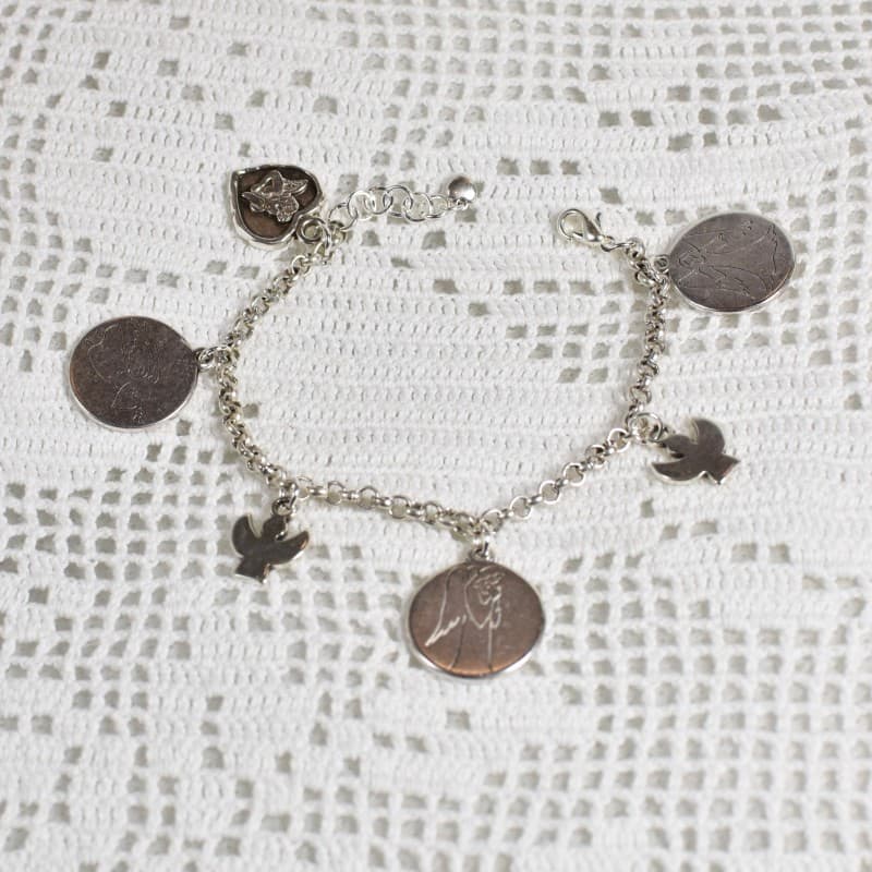 Bracelet Argentet Ajustable - Médailles Et Strass - Neuf Sans Boîte