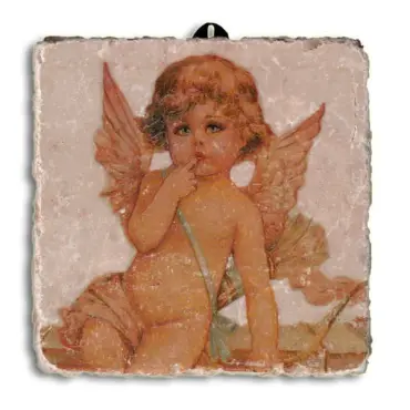 Plaque angelot Saint-Valentin : l'angelot Valentin aux ailes roses, un doigt sur la bouche