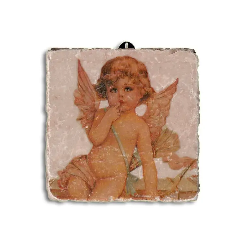 Plaque angelot Saint-Valentin : l'angelot Valentin aux ailes roses, un doigt sur la bouche
