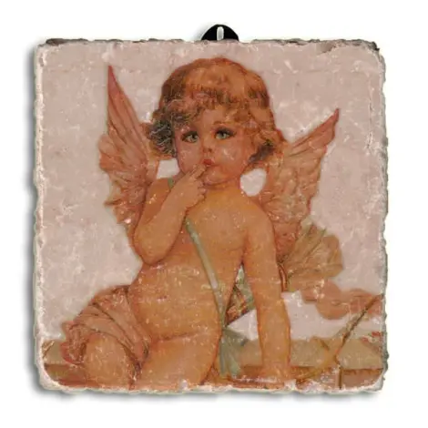 Plaque angelot Saint-Valentin : l'angelot Valentin aux ailes roses, un doigt sur la bouche