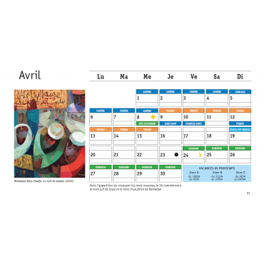 calendrier - trois religions - chrétien - musulman - juif