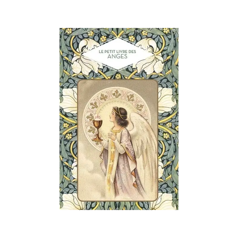 Le petit livre des anges de Nicole Masson : couverture à l'ange au calice, cadre de fleurs blanches